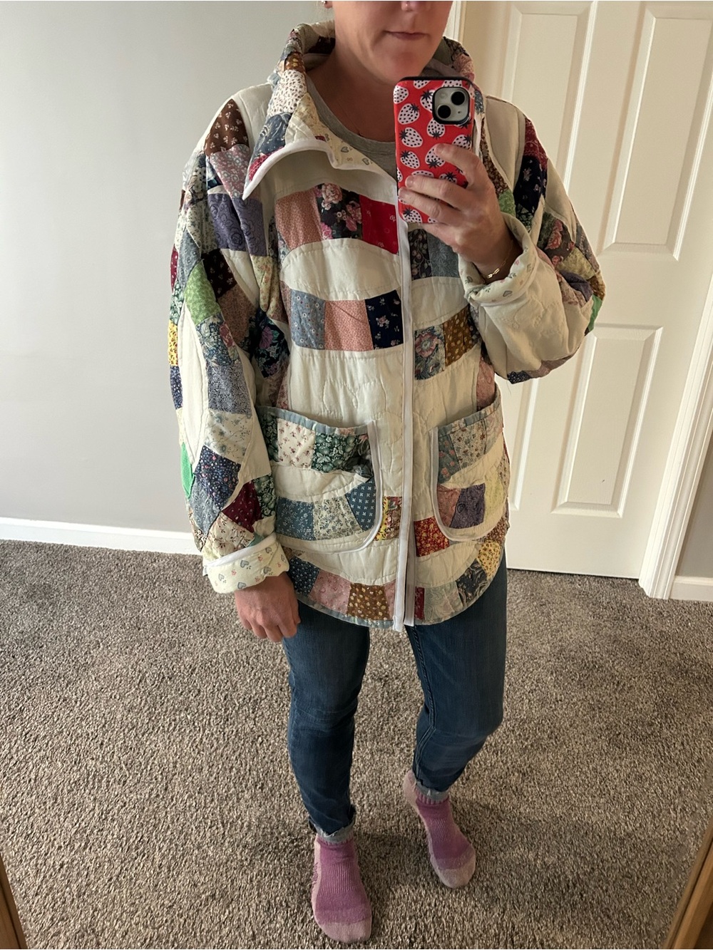 Handmade by me double wedding ring quilted jacket - Picture 6 of 8